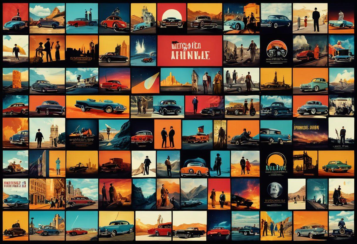 A visually stunning collage featuring iconic scenes from classic films on one side, transitioning into vibrant stills from foreign films on the other. The background should blend seamlessly, depicting a vintage film reel merging with modern cinema technology. Use bold, cinematic colors to evoke emotion and nostalgia, showcasing a diverse range of genres. super-realistic. vibrant colors. cinematic style.